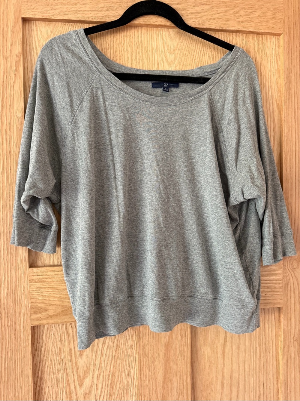 GAP Heather Gray Wide Neck Relaxed 3/4 sleeve Tee